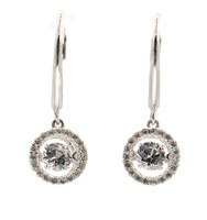 Women's High Shine Sterling Silver 925 Moving Round CZ Leverback Dangle Earrings