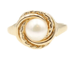 Women's Estate 14KT Yellow Gold Rope Knot 6.9mm White Cultured Pearl Nest Ring