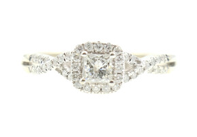 0.80 ctw Princess & Round Cut Diamond Halo Twisted 14KT Gold Engagement Ring 