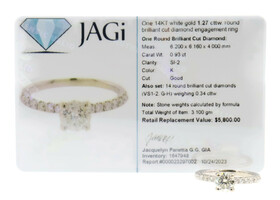 Women's 14KT White Gold 1.27 cttw Round Brilliant Cut Diamond Engagement Ring 