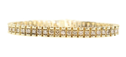 Round Link 10KT Yellow Gold 3.50 ctw Round Diamond Tennis Bracelet 7 1/4" 14.9g
