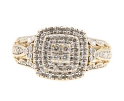 Women's 0.70 ctw Round Diamond Double Halo Cluster Engagement Ring In 10KT Gold