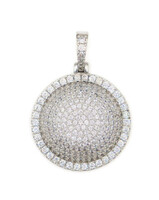 High Shine Sterling Silver (925) Iced Dome Round CZ Cluster Pendant 1.4" - 7.77g