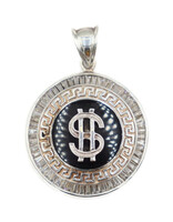 Grecian Style Sterling Silver (925) Baguette Cut CZ Dollar Sign Necklace Pendant