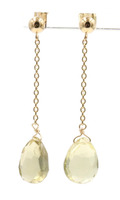 Long 2" Briolette Cut Lemon Quartz Gemstone 14KT Yellow Gold Drop Earrings 