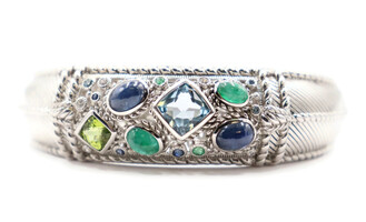 Judith Ripka 925 Blue Topaz, Peridot, Synthetic Sapphires & Emerald Bracelet
