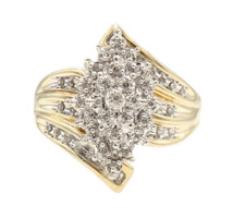 Estate 10KT Yellow Gold 0.30 ctw Round Diamond 21.4mm Marquise Cluster Ring 5.6g