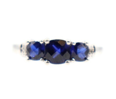 0.86 ctw Synthetic Cushion Cut Blue Sapphire & 0.02 ctw Round Diamond 10KT Ring