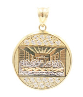 Classic 10KT Yellow Gold Round CZ Iced Last Supper Necklace Pendant 34mm - 3.34g