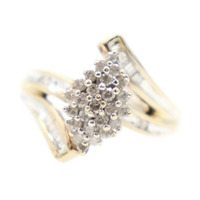 Women's Estate 0.70 ctw Round & Baguette Cut Marquise Cluster 10KT Gold Ring