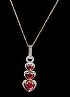 0.60 ctw Lab Created Ruby Tiered Heart & Diamond Pendant on 10KT 19" Necklace