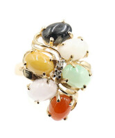 Women's 4.80ctw Oval Cabochon Multicolor Jade w Diamond Accent in 14KT Gold Ring