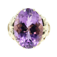 Large 11.30 ctw Oval Amethyst Gemstone Ring with Elephant Details in 10KT Gold