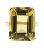 Women's Large Emerald Cut 18.5 ctw Yellow Smoky Quartz Gemstone 10KT Gold Ring
