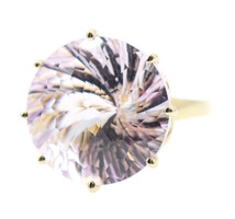 18.20 ctw Deep Spiral Fancy Cut Round Lilac Amethyst 10KT Yellow Gold Ring 6.9g