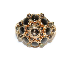 Women's Oval & Round Cabochon Black Star Sapphire & Tiger's Eye 14KT Gold Ring