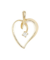 Women's High Shine 14KT Gold 0.10 Ctw Round Diamond Solitaire Open Heart Pendant