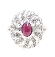Women's 14KT White Gold 0.40 ctw Oval Cabochon Ruby & 0.44 ctw Diamond Ring 3.8g