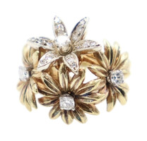 Women's Estate 4 Flower 0.60 ctw Round Diamond Detailed 18KT Yellow Gold Ring 9g