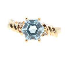 Unique 1.0 ctw Hexagonal Cut Blue Topaz with 0.02 ctw Diamond Ring in 14KT Gold