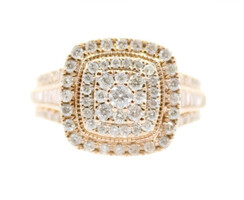 14KT Rose Gold 1.08 ctw Round & Baguette Diamond Triple Halo Engagement Ring 6g