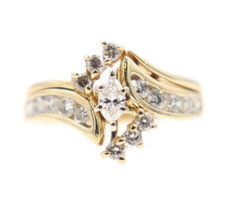 Estate 1.16 ctw Marquise & Round Diamond 14KT Yellow Gold Wedding Ring Set 7.0g