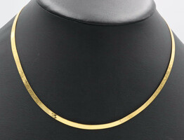 Classic High Shine 14KT Yellow Gold 4mm Wide Herringbone Necklace 18" 6.64 Grams