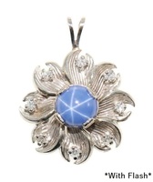 14KT Gold 1.80 Ctw Synthetic Star Sapphire & Single Cut Diamond Flower Pendant