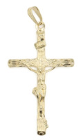 Large 2 3/4" 14KT Yellow Gold High Shine Crucifix Cross Necklace Pendant - 10.7g