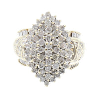 Estate 2.00 ctw Round & Baguette Diamond Marquise Cluster 10KT Yellow Gold Ring