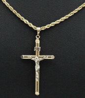 14KT Yellow Gold Crucifix Cross Pendant On 28