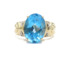 Women's 7.75ctw Oval Cut Blue Topaz & Round Diamond in 10KT Gold Ring Size 6 3/4