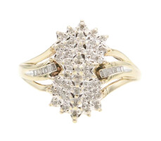 Estate 0.40 ctw Round & Baguette Cut Diamond Waterfall Cluster 10K Gold Ring 