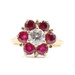 Green Dot Yellow Gold 0.80ctw Round Diamond & 0.90ctw Round Ruby Cluster Ring