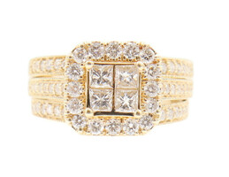 Women's 2.35 ctw Princess & Round Cut Diamond Wedding Ring Set 14KT Yellow Gold