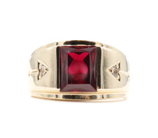 Men's 2.5ctw Rectangle Cut Synthetic Ruby & Clear Quartz Accents 10KT Gold Ring