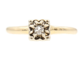 Estate 0.10 Ctw Round Solitaire Diamond Engagement Ring 14KT Yellow Gold 2.0g 