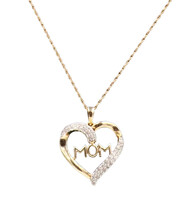 10KT Yellow Gold "Mom" 0.44 ctw Round Diamond Heart Pendant on 18" Chain - 2.7g