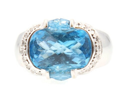 5.0 ctw Elongated Cushion Cut Blue Topaz & 0.15 ctw Diamond 18KT White Gold Ring