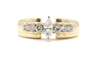 Women's 0.68 Ctw Marquise & Round Diamond Channel Engagement Ring in 14KT Gold 