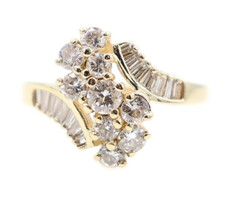 Estate 14KT Yellow Gold 1.13 ctw Round & Baguette Waterfall Cluster Ring - 4.16g