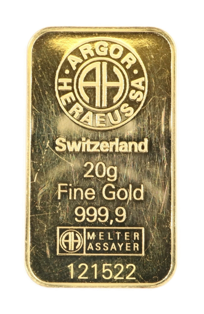 20 Gram Argor Heraeus Gold Bar .9999 Fine - 20g - Switzerland Melter ...