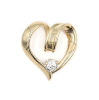 Women's 14KT Yellow Gold 0.13 Ctw Round Diamond Accent Open Heart Ribbon Pendant
