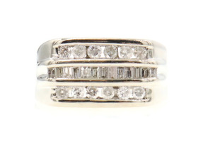 Men's 1.12 Ctw Round & Baguette Cut Diamond 14KT White Gold Ring Size 8 3/4