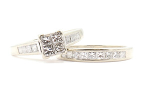 Women's 2.30 Ctw Princess Cut Diamond 14KT White Gold Wedding Ring Set - 7.6g