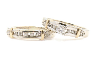 Two Tone Yellow & White 14KT Gold 0.50 ctw Round Diamond Wedding Ring Set - 8.2g