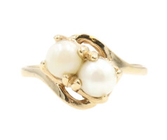 Women's Estate (2) 5.3mm Costume White Faux Pearl 10KT White Gold Bypass Ring