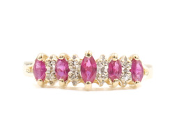0.20 Ctw Marquise Cut Synthetic Ruby & Single Cut Diamonds 14KT Yellow Gold Ring