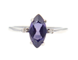 1.20 Ctw Purple Marquise Synthetic Sapphire & Single Cut Diamond 10KT Gold Ring