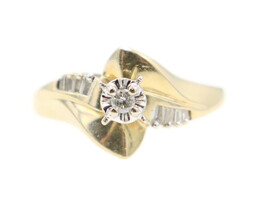 14KT Round Solitaire Engagement Ring with Baguette Accents 0.20 ctw Diamond Ring